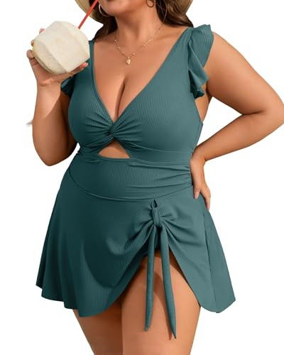 Charmo Ruffle Ribbed Plus Size Swimdress for Women One Piece Swimsuit High Waisted Tummy Control ... | Amazon (US)