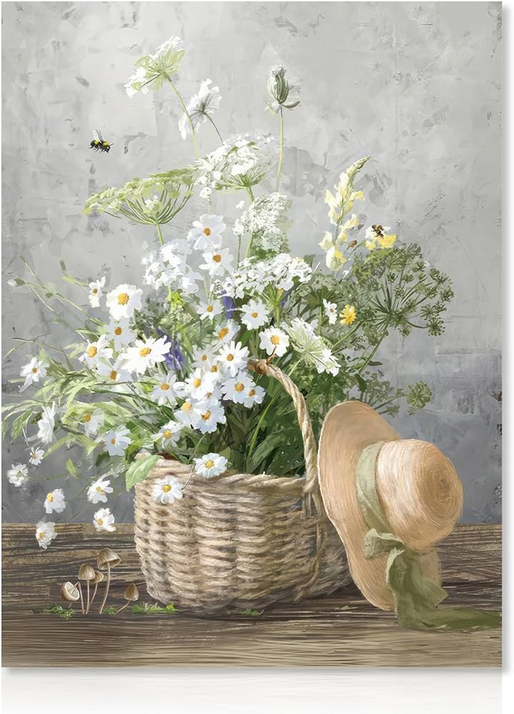 Daisy Flower Wall Art Poster Rustic Floral Prints, Farmhouse Botanical Wall Poster for Bathroom B... | Amazon (UK)