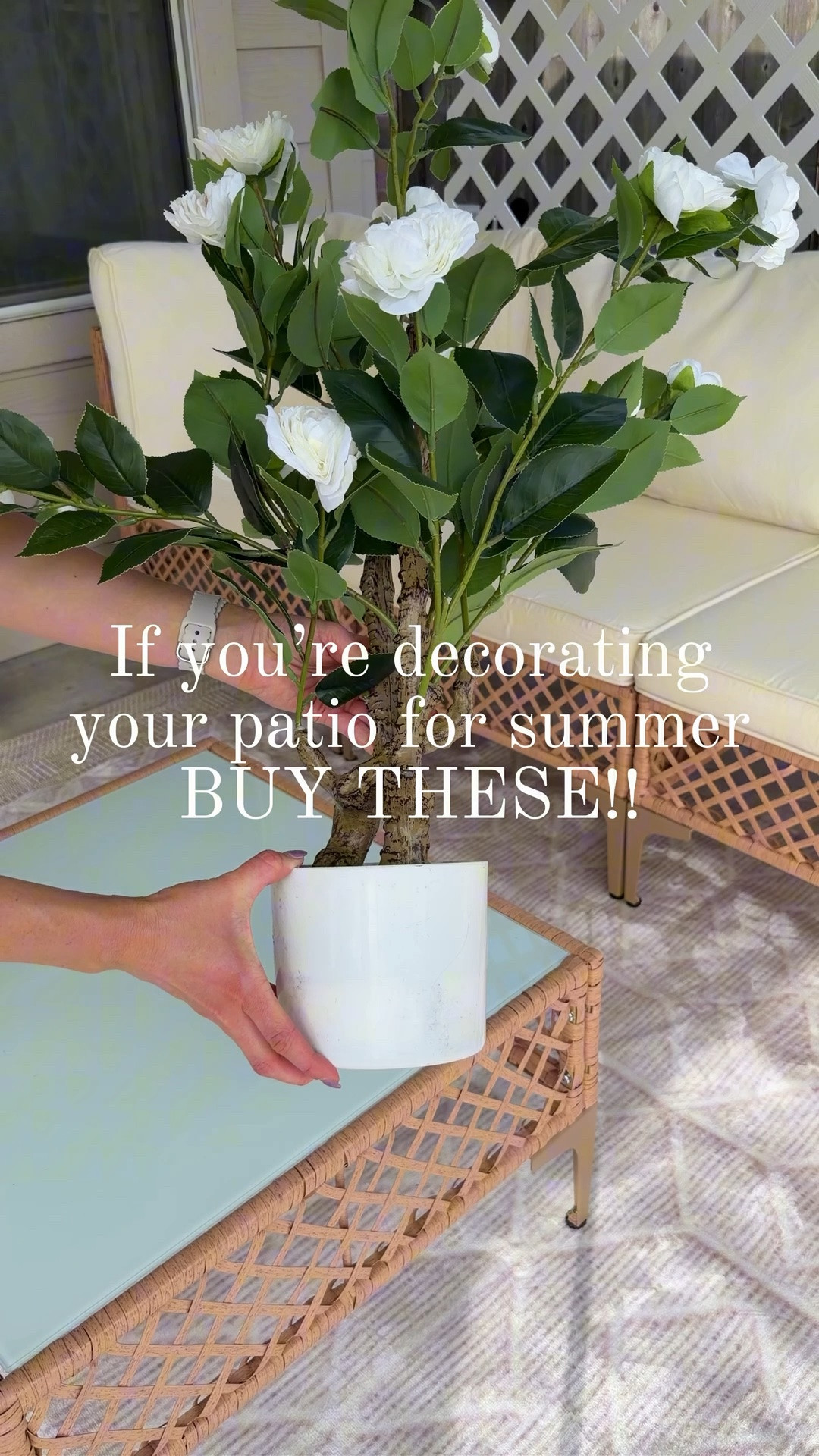 These are a must for your porch or patio! 

The faux camellia trees look incredibly real, require zero maintenance, and instantly add privacy and beauty to any porch or patio!