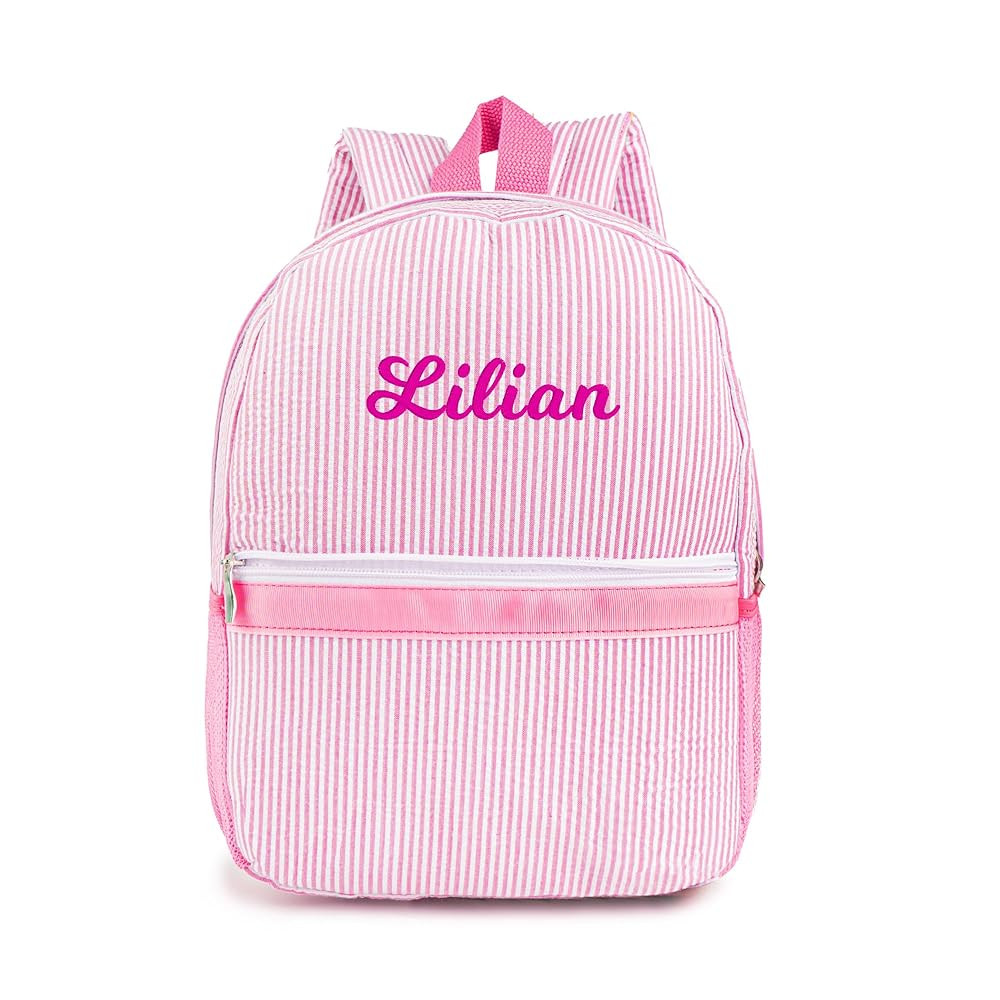 MT WORLD Personalized Toddler Backpack for Girls 5-9 Seersucker Daycare Backpack with Name Preppy... | Amazon (US)