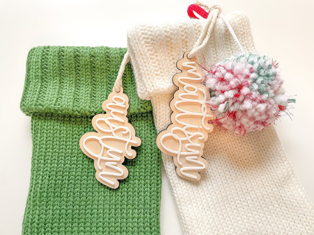 STOCKING NAME TAGS - Christmas Holiday Stocking, Gift Tag, or Ornament - Personalized Cursive Nam... | Etsy (US)