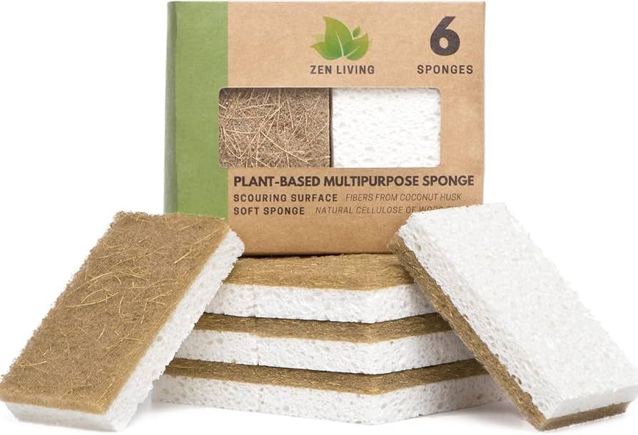 Zen Living Natural Sponge - Eco-Friendly Scrub Sponges for Kitchen - Non Scratch Odor Free Biodeg... | Amazon (US)