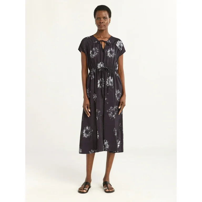 Scoop Women’s V-Neck Crinkle Midi Dress, Sizes XS-4X | Walmart (US)