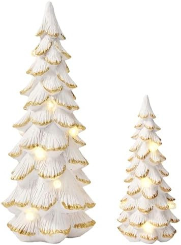 WDS WONDROUS Ceramic Christmas Trees Light Up White, 2Pcs Christmas Tree Lighted, Matte Small Xma... | Amazon (US)