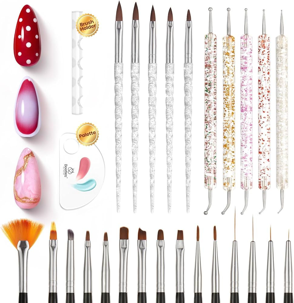 Beetles Nail Art Brushes 25pcs - Confetti Nail Art Pens Daul Ended Dotting Tools Striping Liner B... | Amazon (US)