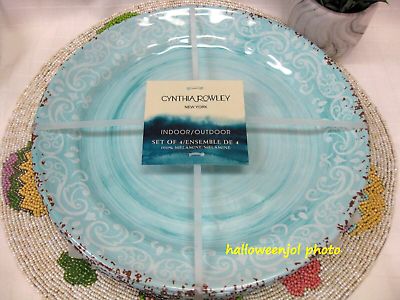 x4 CYNTHIA ROWLEY Salad Plates Aqua Blue MELAMINE Scroll Tuscan Medallion NEW | eBay US