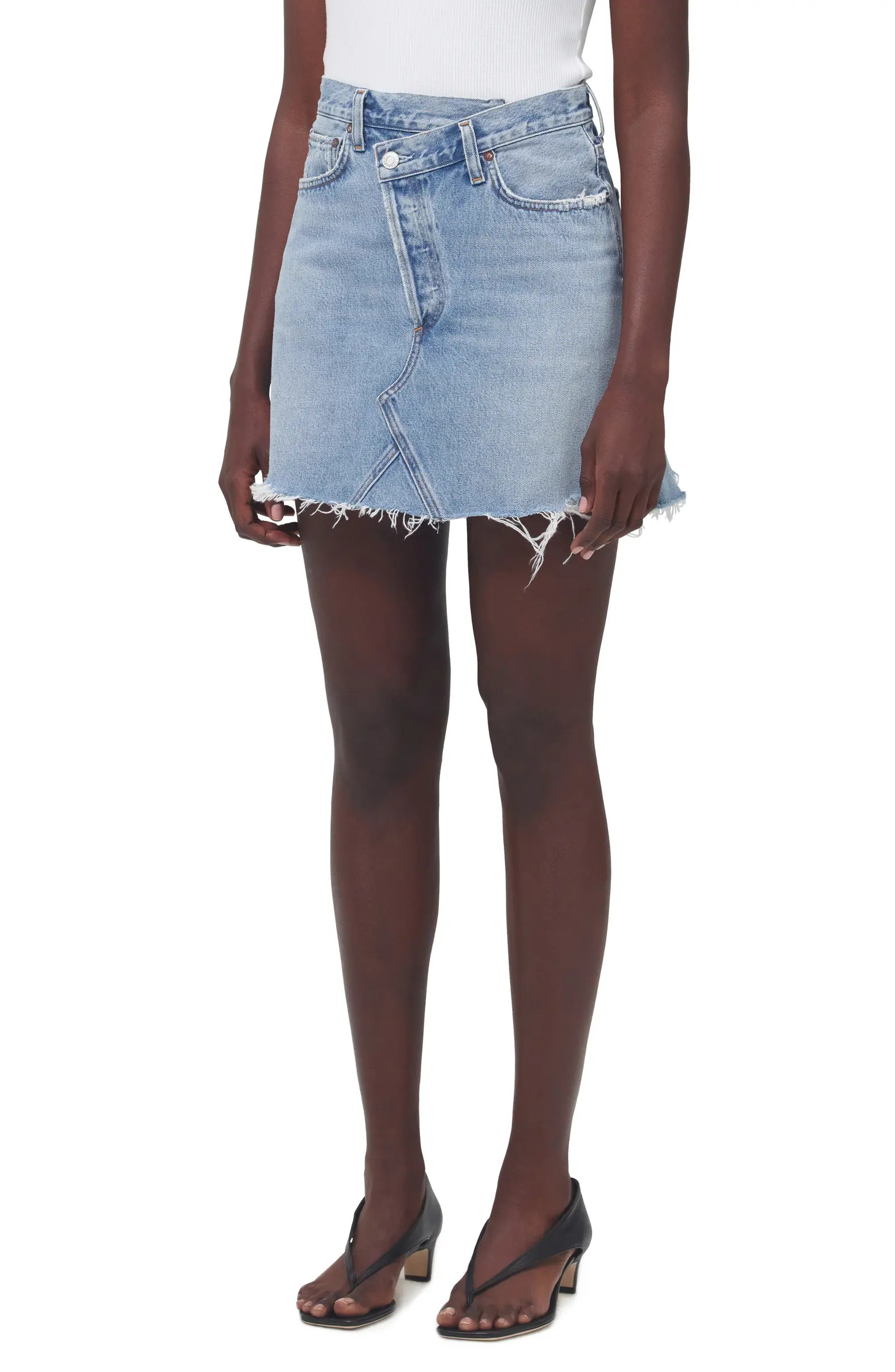 Crisscross Raw Hem Denim Miniskirt | Nordstrom