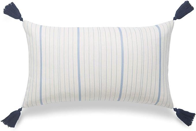 Hofdeco Coastal Decorative Throw Pillow Cover ONLY, for Couch, Sofa, or Bed, Sky Blue Stripe Tass... | Amazon (US)