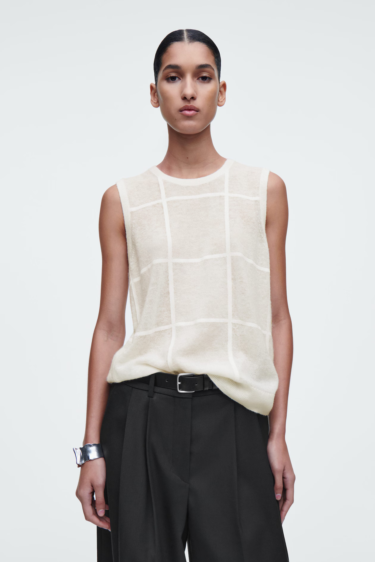 WINDOWPANE-CHECK VEST - IVORY | COS AU | COS (AU)