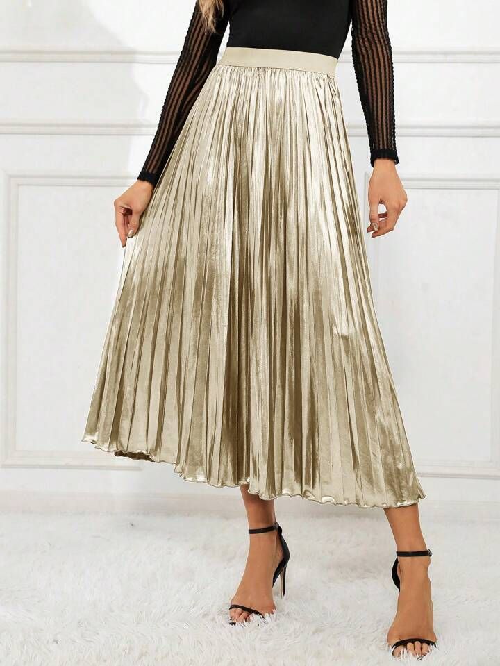 SHEIN Clasi Women's Shiny Printed Pleated Skirt | SHEIN