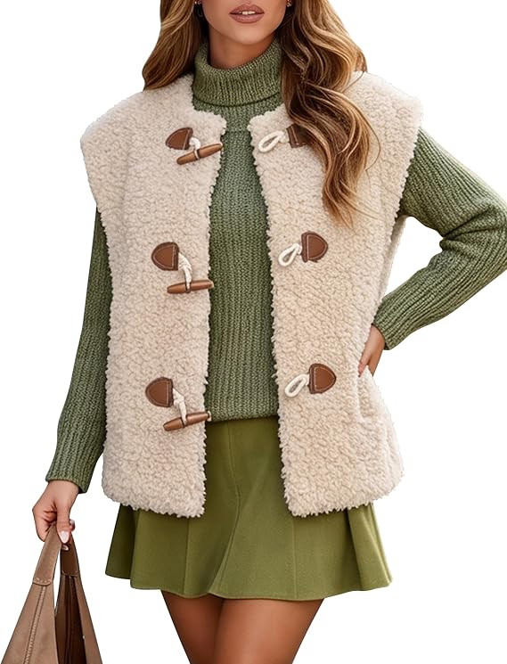 Women's Fuzzy Fleece Vest Sleeveless Sherpa Jacket Warm Outerwear | Amazon (US)
