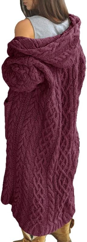 NIUBIA Womens Casual Long Sleeve Open Cardigan Warm Hooded Outwear Coat Cable Knit Long Cardigan ... | Amazon (US)