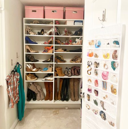 My accessory corner in my walk in closet. 

Primary closet, earring, organizer, shoe storage, shoe shelves, pink storage boxes, valet rods, command hooks

#amazon #closetgoals #ourfitoftheday #jcrew #organizing 

#LTKshoecrush #LTKstyletip #LTKhome