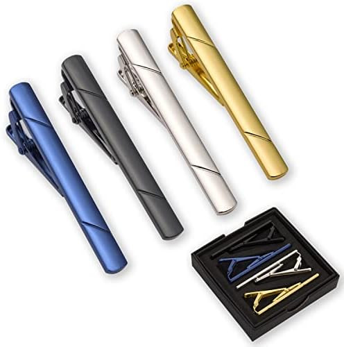 4pcs Tie Clips for Men Tie Clip Tie Bar Tie Bars for Men with gift box (Black gold blue silver) | Amazon (US)