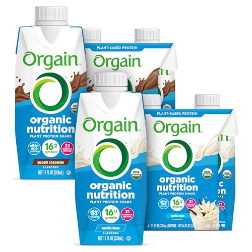 Orgain Organic Vegan Protein Shake Bundle - Smooth Chocolate & Vanilla Bean, 16g Plant Based Protein, 11 Fl Oz (Pack of 4 Each) | Amazon (US)