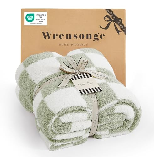 WRENSONGE Checkered Throw Blanket, Sage Green Soft Cozy Fluffy Hand Made Throw Blankets for Couch... | Amazon (US)