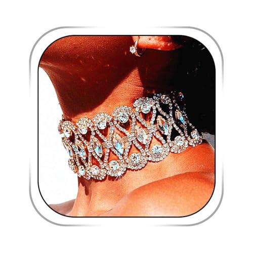 CanB Rhinestone Necklace Choker Adjustable Crystal Collar Wedding Bridal Choker Sparkly Neck Jewerly Accessories for Women(Blue) | Amazon (US)
