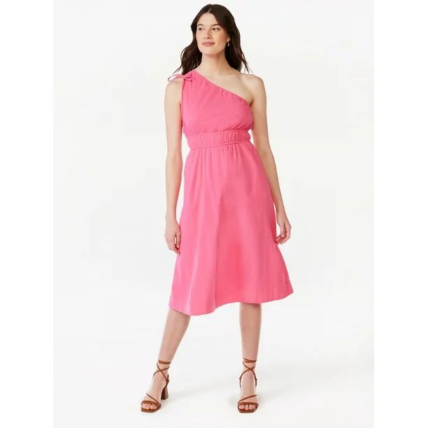 Free Assembly Women's Sleeveless One Shoulder Midi Dress with Elastic Waist, Sizes XS-XXL - Walma... | Walmart (US)