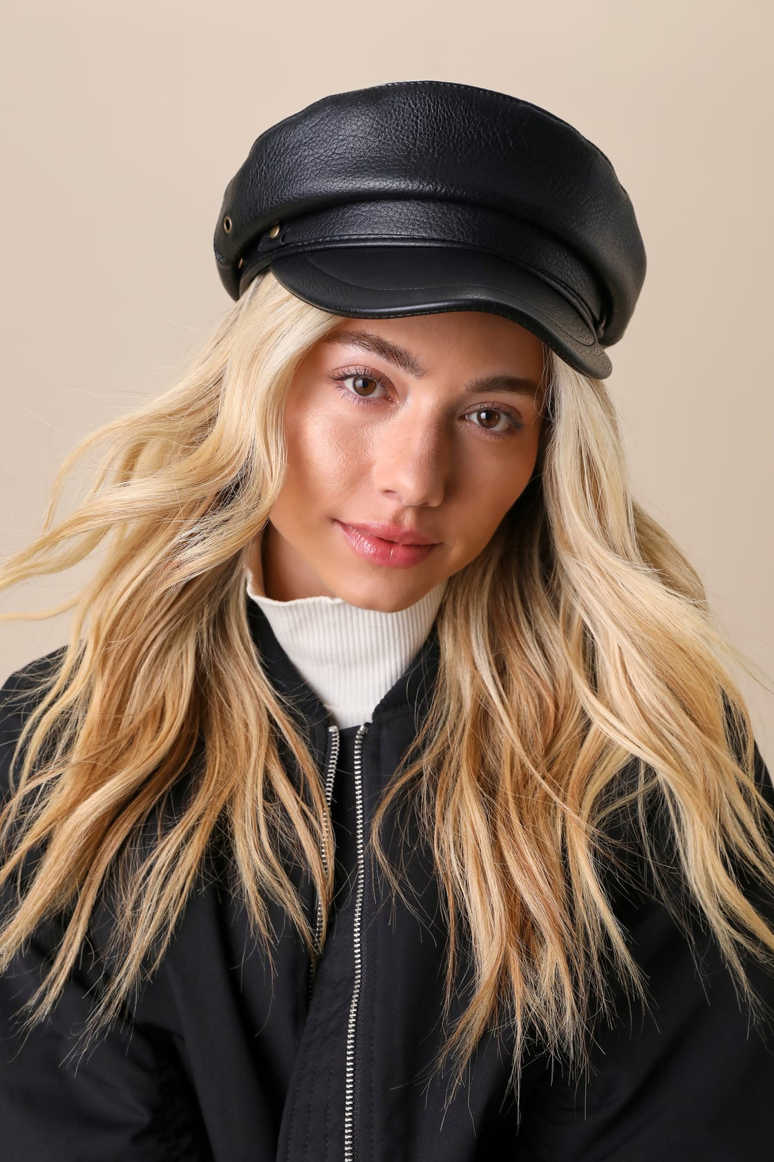 Notable Charm Black Faux Leather Baker Boy Cap | Lulus (US)