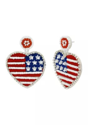 Belk American Flag Heart Drop Beaded Earrings | Belk