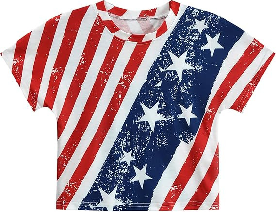 DDSOL Girls July 4th Crop Tops Patriotic Shirt American Flag Short Sleeve Tshirts for Girl 6-14 Y... | Amazon (US)