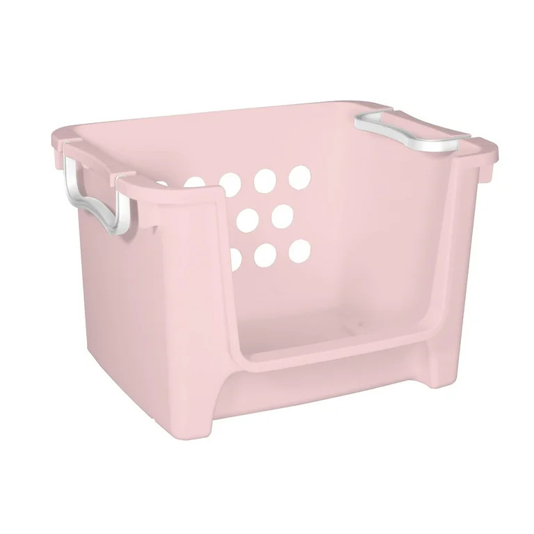 Your Zone Kids Open Front Stacking Toy Storage Bin with Handles, Pink | Walmart (US)