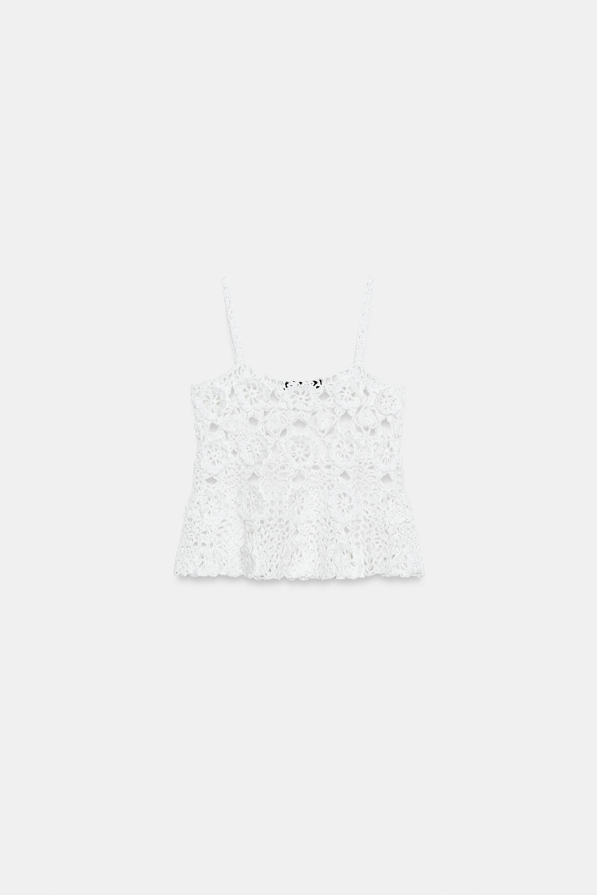 FLORAL CROCHET KNIT TOP | Zara US