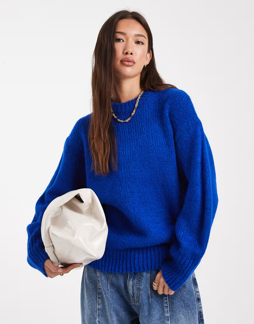 ASOS DESIGN oversized crew neck sweater in cobalt-Blue | ASOS (Global)