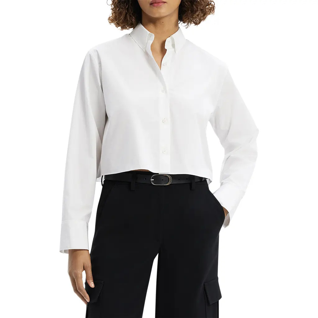 Theory Crop Boxy Button-Down Shirt in White at Nordstrom, Size Small | Nordstrom