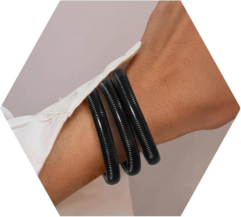 Gold Bangles for Women Chunky Stretch Bangles Bracelets Set 18K Gold Plated Stainless Steel Link ... | Amazon (US)