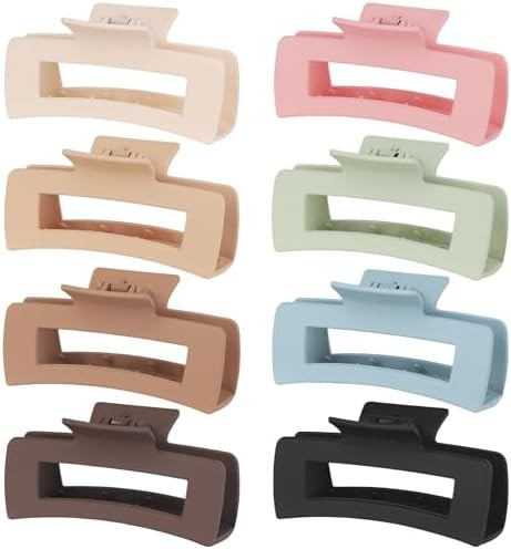 4.1 Inch Large Hair Claw Clips 8 Pcs Rectangle Big Clips for Thick Hair Nonslip Acrylic Banana Ja... | Amazon (US)