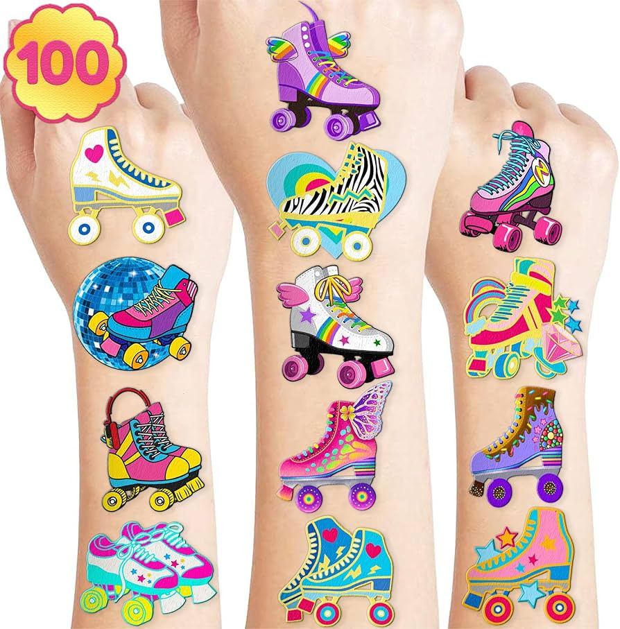 100 PCS Roller Skate Skating Temporary Tattoos Themed Birthday Party Favors Decorations Supplies ... | Amazon (US)
