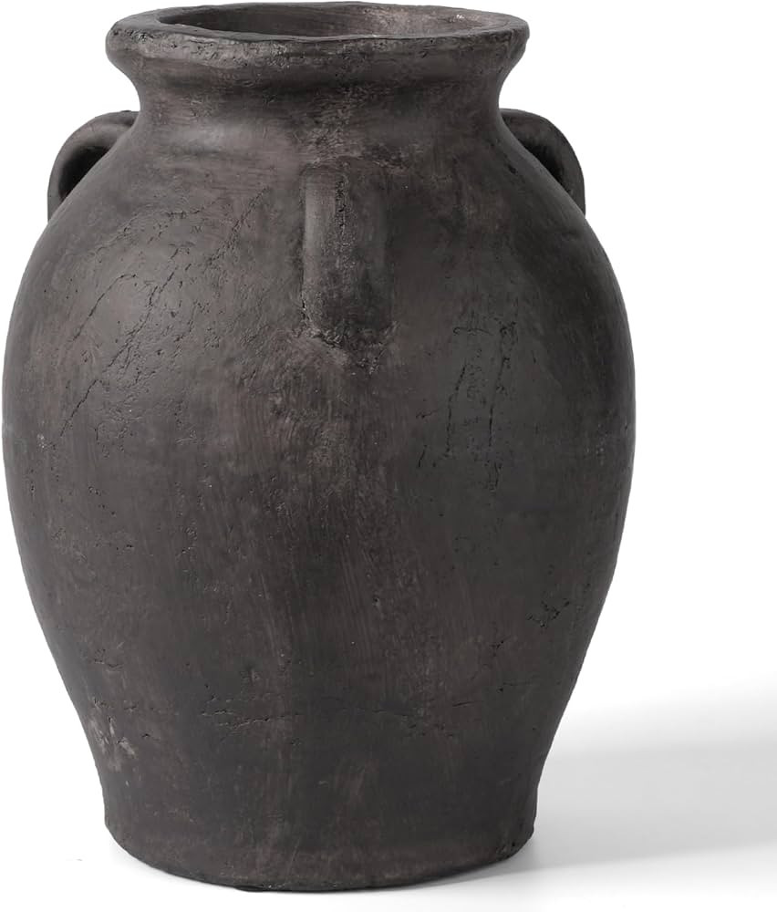 Rustic Ceramic Distressed Vase, 9.5"H Handmade Terracotta Vases with 3 Ear Handles, Decorative Fl... | Amazon (US)