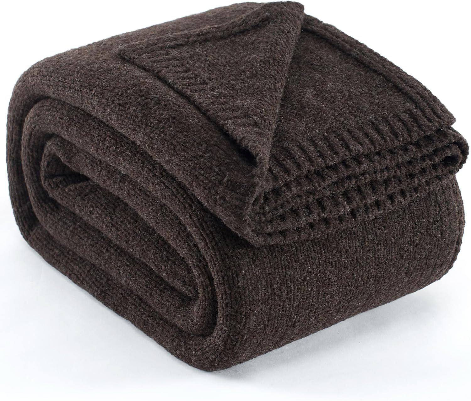Carriediosa Wool Blend Knit Throw Blanket 50% Recycled Poly 50x60 Brown | Amazon (US)