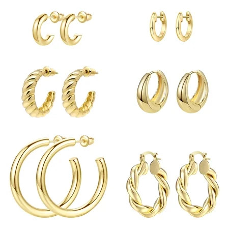 Adoyi 6 Pairs Gold Chunky Hoop Earrings Set for Women Hypoallergenic Thick Open Twisted Huggie Hoop Jewelry for Birthday/Christmas Gifts | Walmart (US)