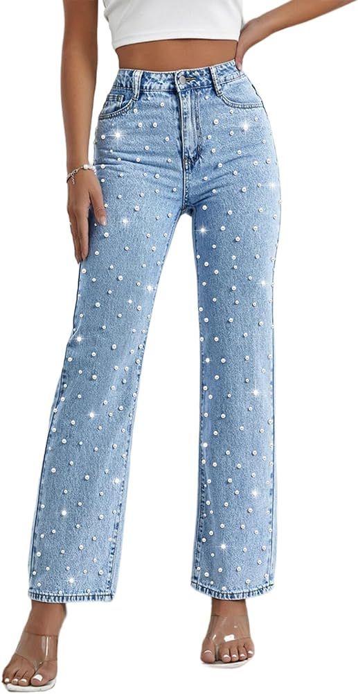 Pearl Jeans for Women Straight Leg High Waist Stretch Flare Bootcut Denim Pants | Amazon (US)