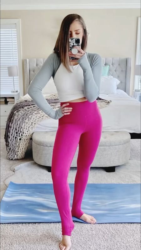 Are you a tall woman looking for the perfect yoga outfit that will keep you fashionable and able to move freely no matter how vigorous your workout? Today's yoga outfit is perfect for you - pink leggings, white sports bra top, long sleeve shrug, and an extra large Lululemon yoga mat. Let’s take a look at how you can put together a unique and stylish athleisure look that elevates your tall woman fashion. My sizes: Leggings Medium Tall, Shrug Medium Tall, Bra top Medium.

#LTKstyletip #LTKunder100 #LTKFind