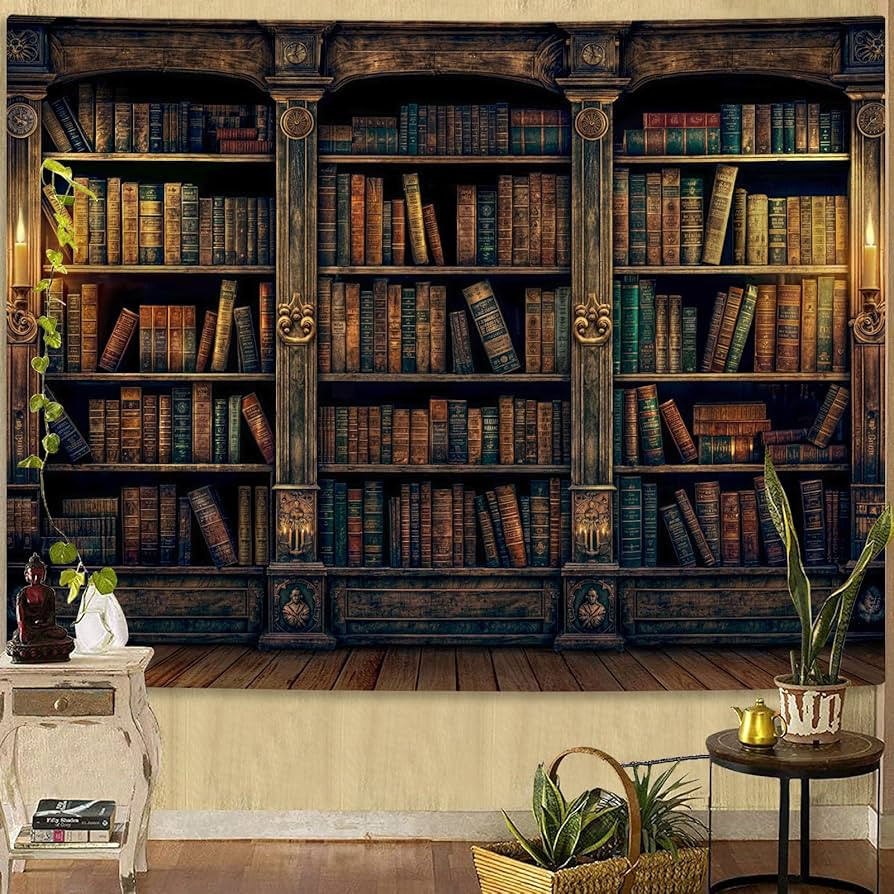 YEXIT Retro Bookshelf Wall Tapestry, Vintage Books Study Library Tapestries for College Dorm Bedr... | Amazon (US)
