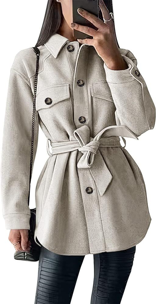 Amazon.com: PRETTYGARDEN Women's Fall Fashion Winter Trench Coats Lapel Button Down Peacoat Belte... | Amazon (US)