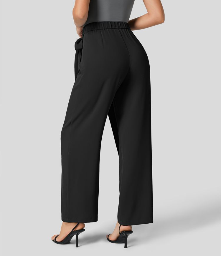 Women’s High Waisted Tie Side Invisible Zipper Wide Leg Work Pants - Halara | HALARA