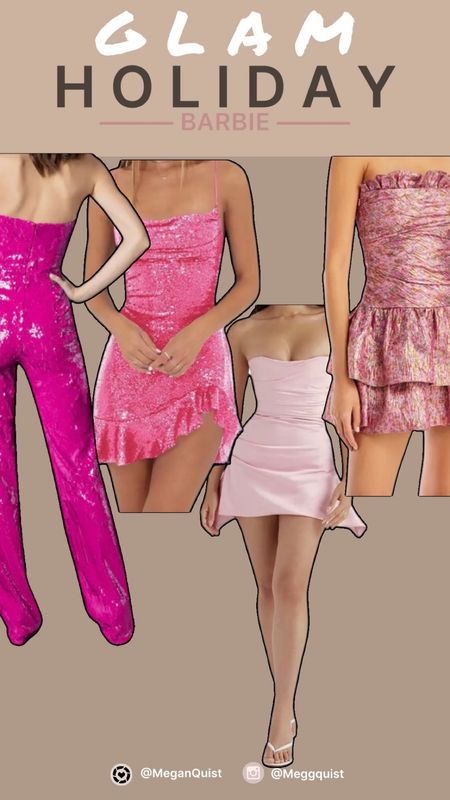Glam Barbie inspired holiday and new years dresses 
Sequin strapless dress 
Pink dress 

#LTKGiftGuide #LTKCyberWeek #LTKHoliday