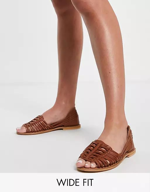 ASOS DESIGN Wide Fit Florentine woven leather sandals in tan | ASOS (Global)