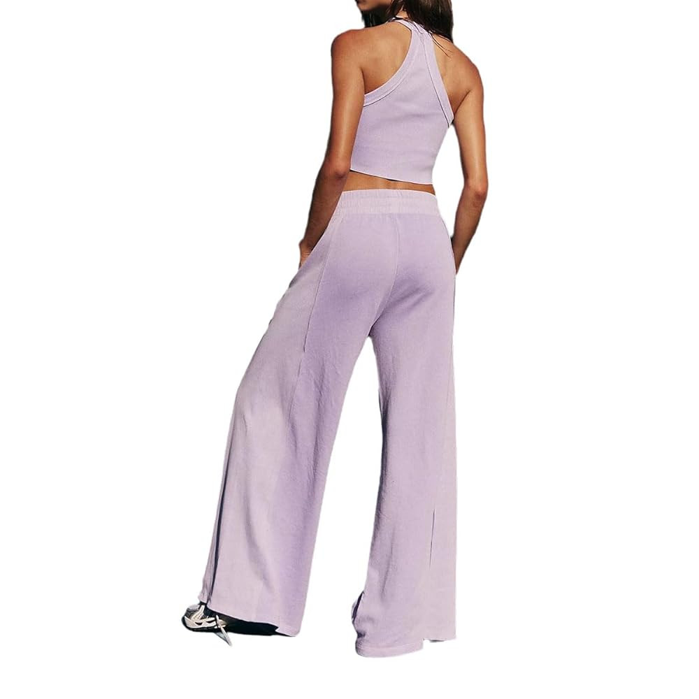 Wuitrie Womens 2 Piece Outfits Tracksuits Off the Shoulder Tank Tops Wide Leg Pants Going Out Wor... | Amazon (US)