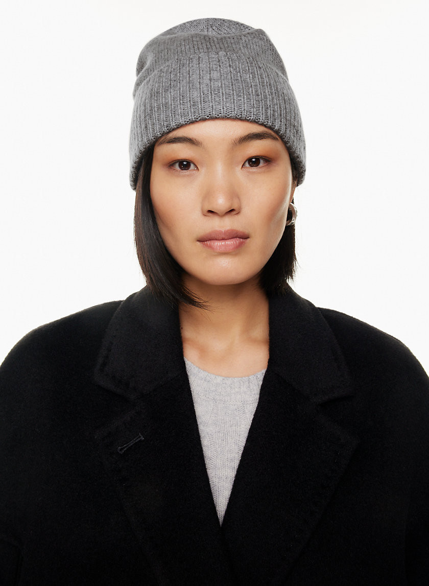Aritzia Babaton Cashmere Jersey-Rib Cuffed Beanie Hat in Heather Light Cool Grey | Aritzia