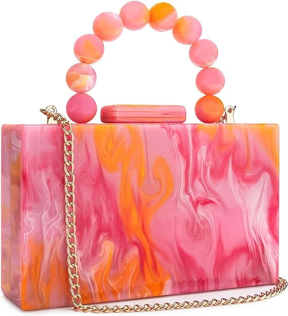 Acrylic Purses Evening Clutch Bag Marbling Handbags for Women Cross Body Bag with Pearl Chain For... | Amazon (US)
