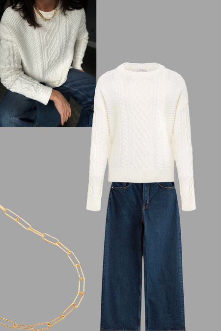 Beautiful cable knit in cream from Hobbs with dark denim cropped jeans and a simple chain

#LTKover40