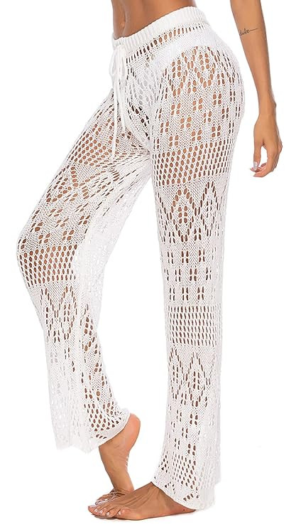 Ayliss Women Crochet Lace Swim Pants Knitted Hollow Out Cover Up Pants High Waist Fishnet Swimsui... | Amazon (US)