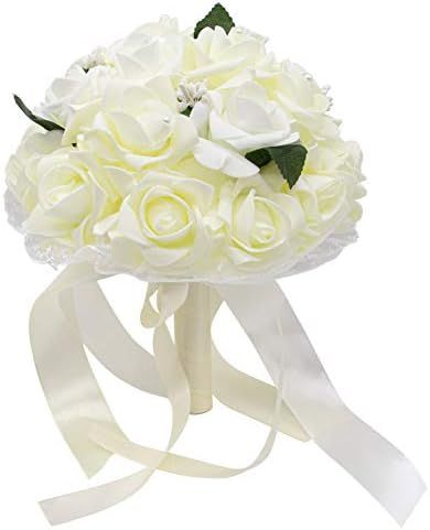 AUEAR, Wedding Bouquets Flower Bridal Bridesmaid Wedding Hand Bouquet Pearl Silk Artificial Fake ... | Amazon (US)