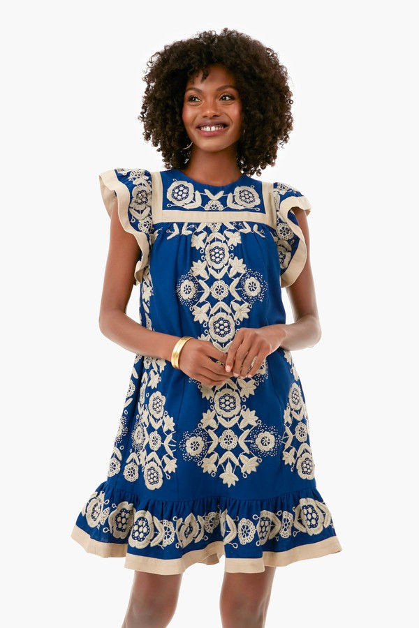 Blueberry Manuela Embroidered Flutter Sleeve Tunic | Tuckernuck (US)