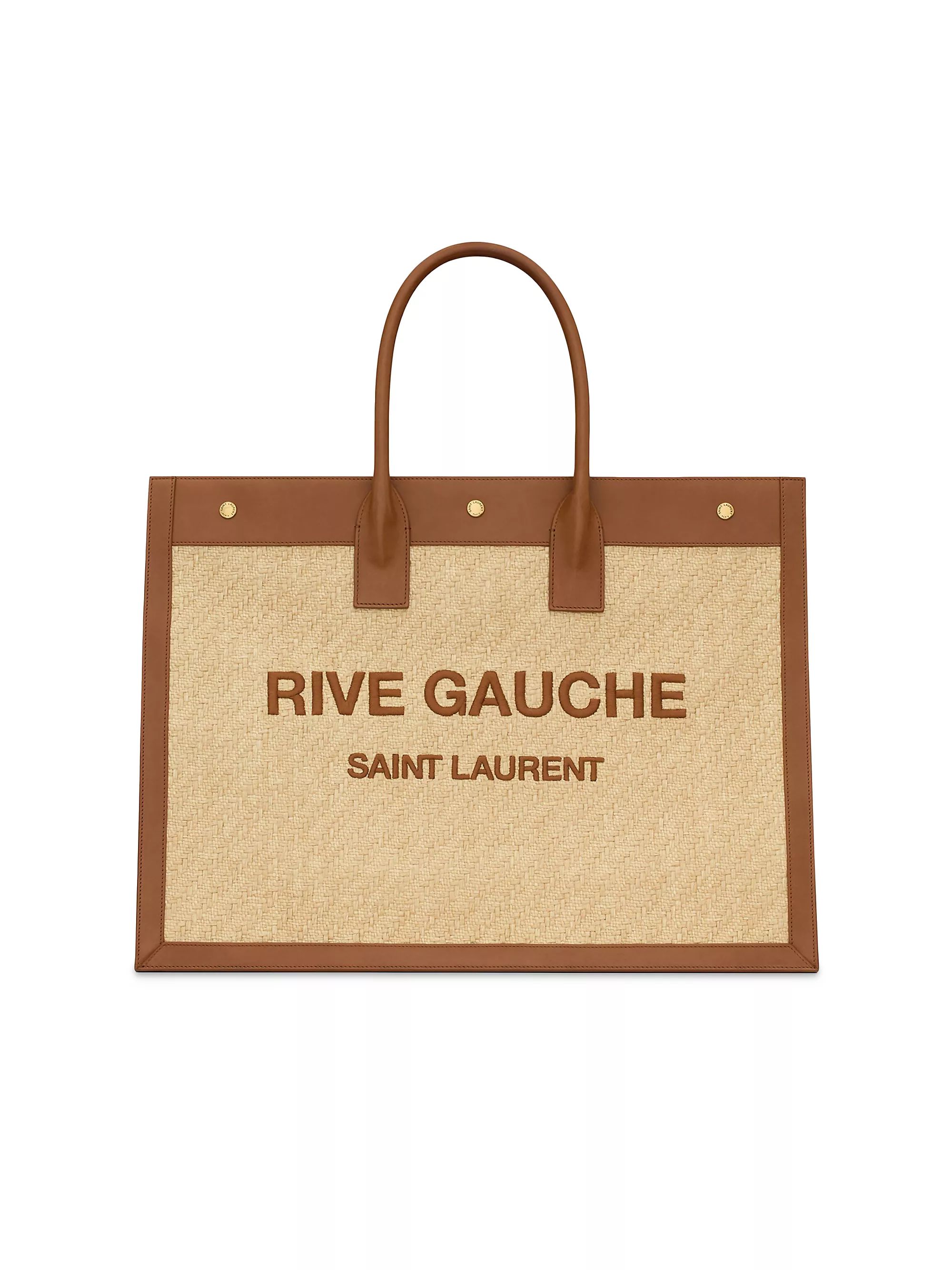 Rive Gauche in Embroidered Raffia and Vegetable-Tanned Leather | Saks Fifth Avenue